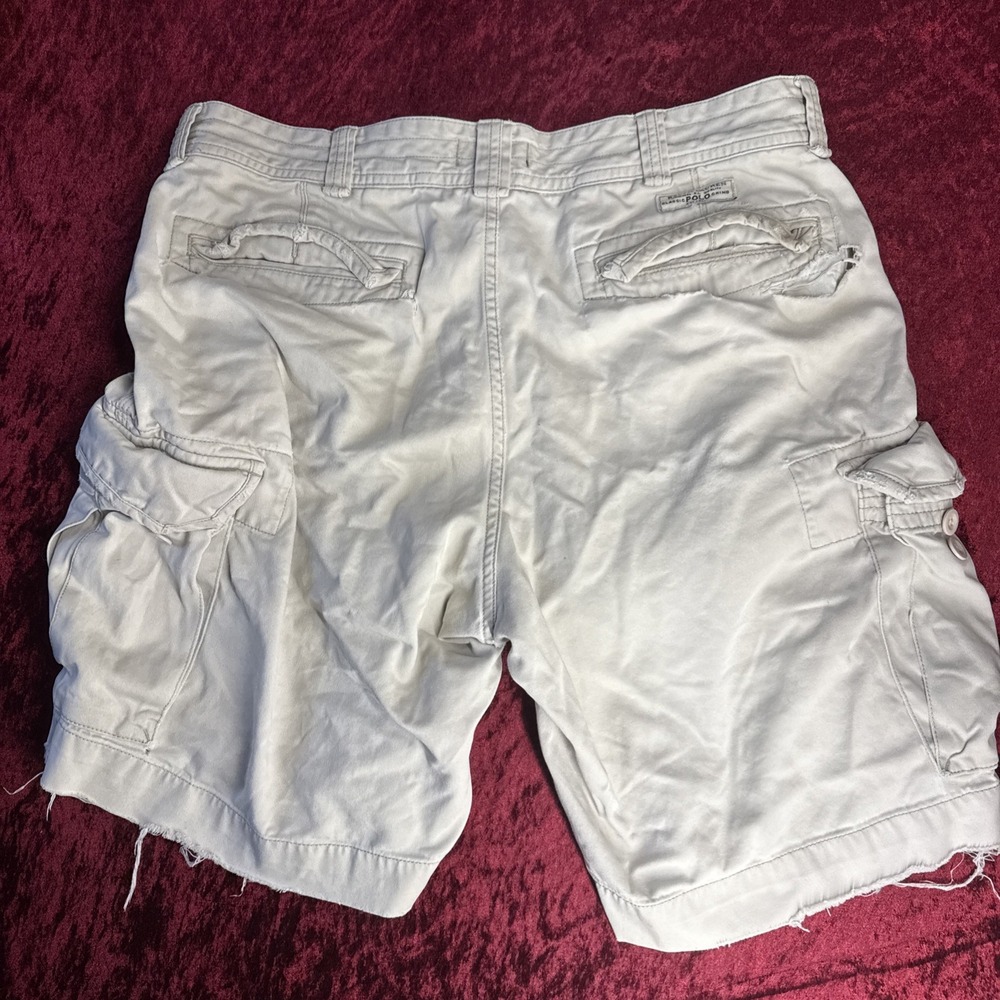 VTG Polo Jeans Co Ralph Lauren Cargo‎ Shorts Mens 36 Beige Relaxed Baggy Utility - Picture 9 of 13